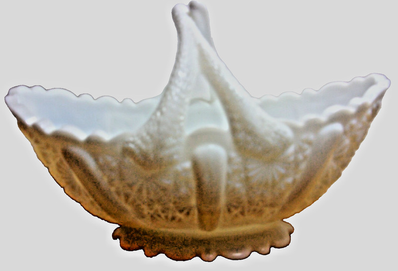 Vintage Fenton Milk Glass Oval Basket w/ Split handle 6" L x  3.75" H x 2.5" W