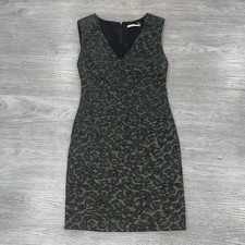 ALICE + OLIVIA Womens Dress Size 8 Sleeveless V-Neck Black Green Print