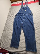Carhartt Denim Bib Overalls Mens Sz 44x30 Dark Wash Workwear Western 104672 DST