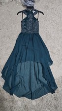 Xtraordinary Teal Hi-Low Embroidered Sequin Formal Mesh Dress Size 1