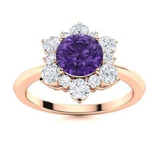 Sterling Silver Amethyst Stone Solitaire Crown Chakra Prong Ring Jewelry