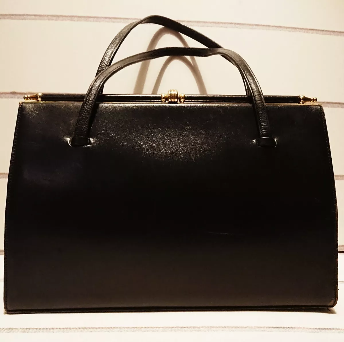 Vintage 1960 s Palawear Navy Blue Leather Gold Clasp Bag. eBay