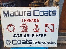 VINTAGE PORCELAIN ENAMEL SIGN MADURA COATS THREADS THREAD MAKER COLLECTIBLE 1950