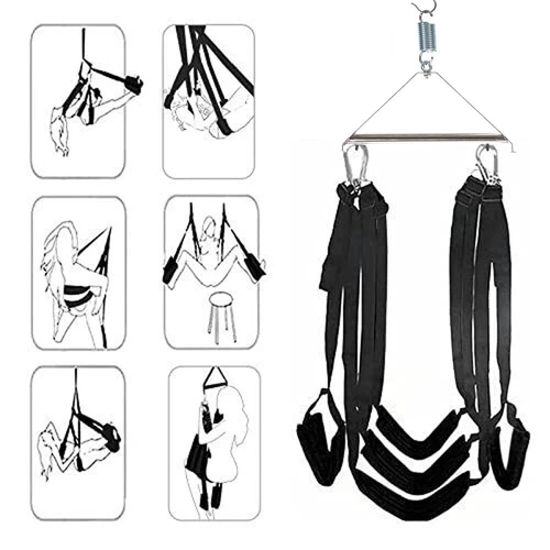 Spinning Hanging Love Sex Sling Swing with Seat Swivel Frame Leg Spreader Belt - Picture 27 of 33