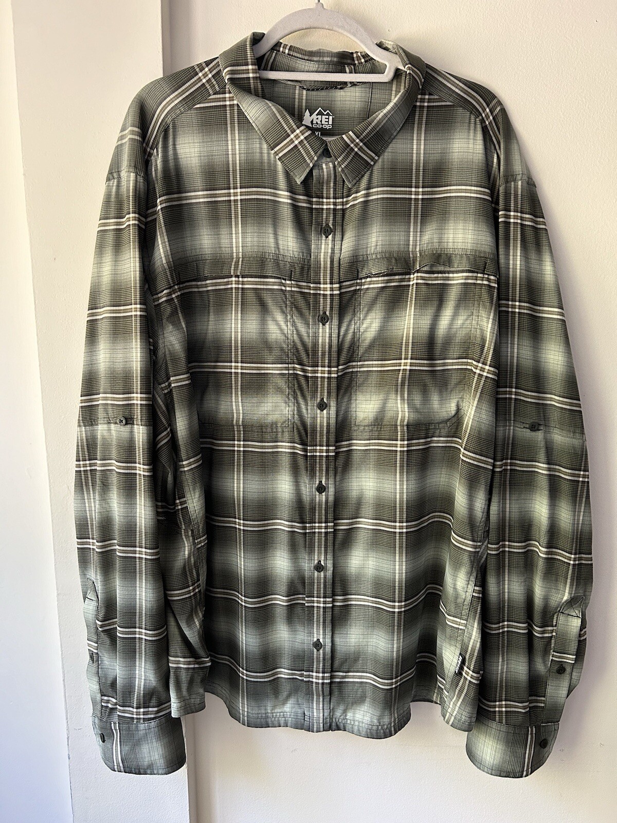 Рубашка кооперативная мужская REI XL зеленая клетчатая SAHARA с длинным рукавом на пуговицах вентилируемая