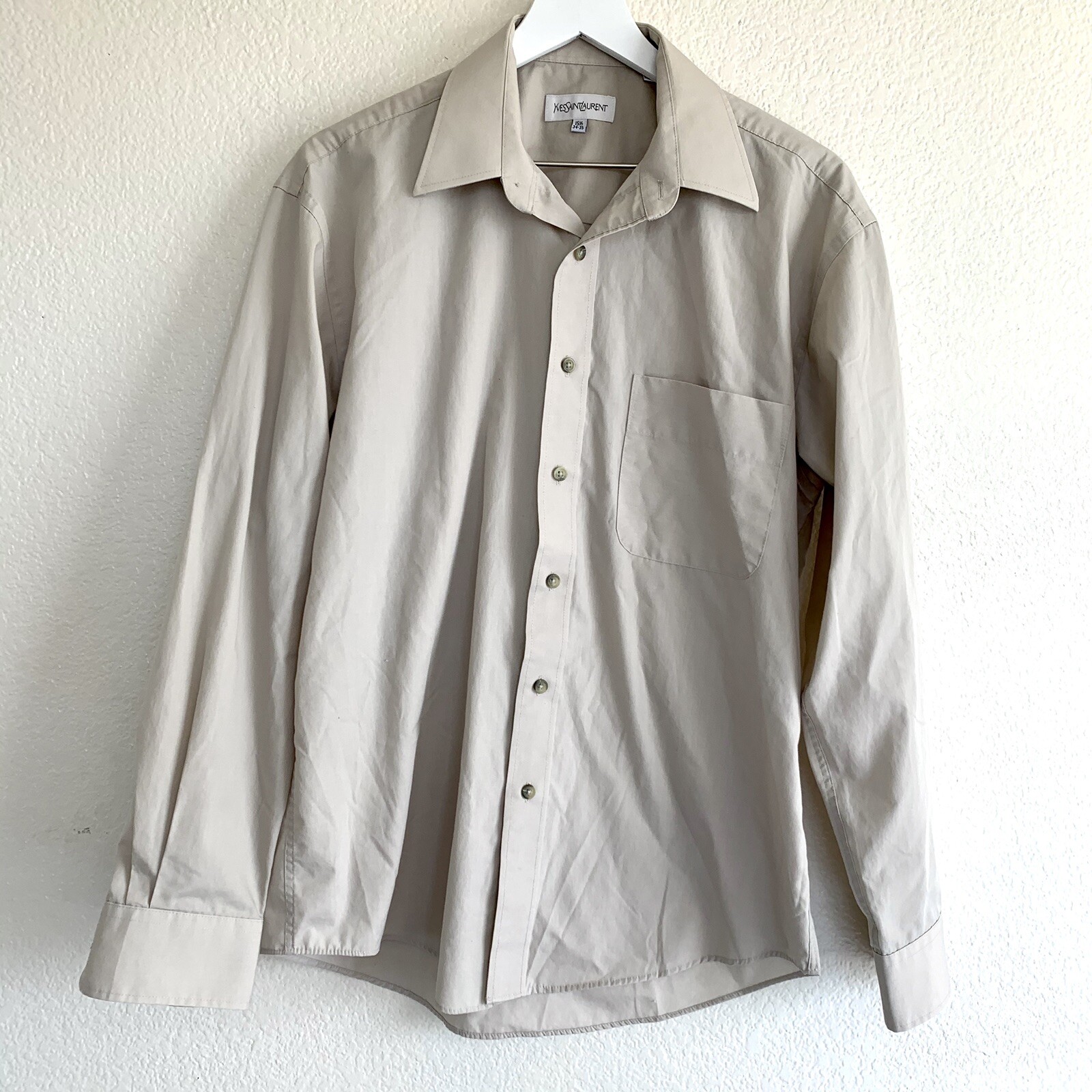 YSL Yves Saint Laurent Uomo Manica Lunga Beige Bottoni Tg 15 5 34 35 Medium