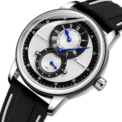 Men Forsining Watch Skeleton Automatic Mechanical Wristwatch Sport Rubber Strap