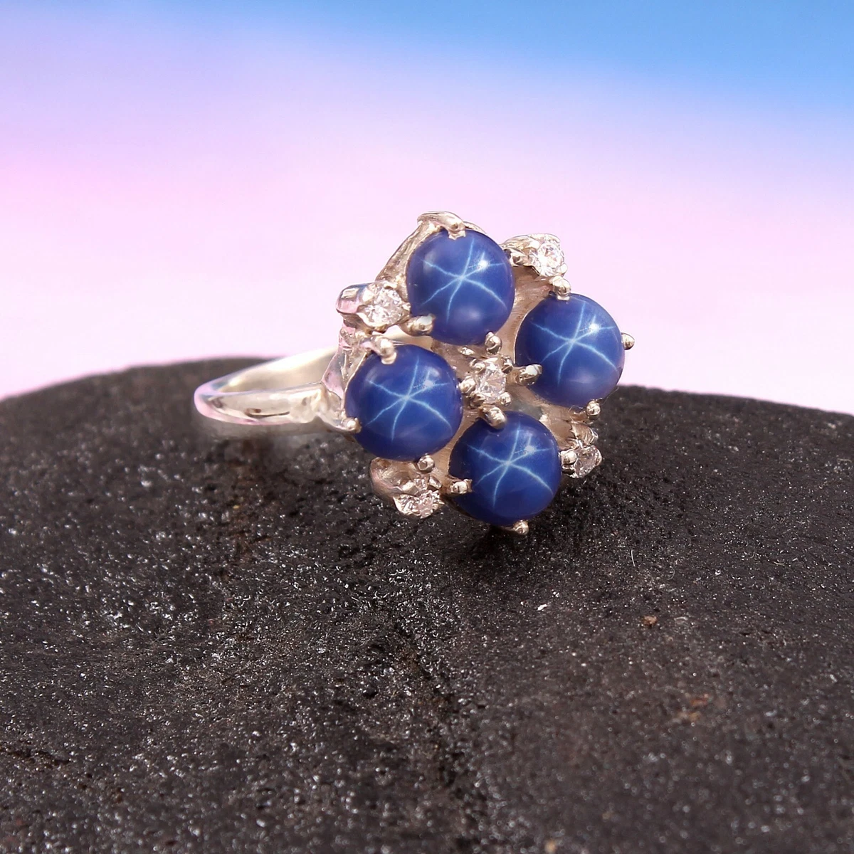 Lindy Star Sapphire Gemstone Ring Blue Star Sapphire Ring Women