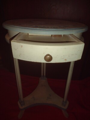 Italian Made Round White And Blue Hand Painted Table