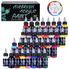 OPHIR Airbrush DIY Acrylic Ink w Color Wheel Art Supply 32 Colors Paint Set
