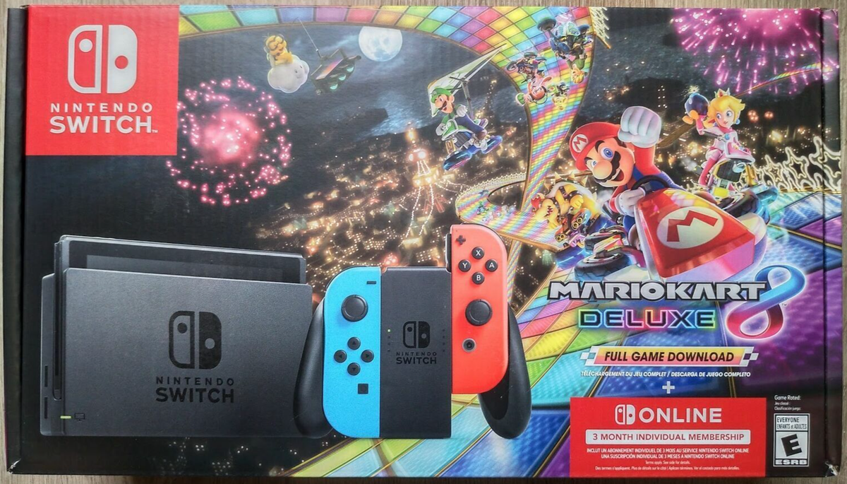 Nintendo Switch wit Neon Blue/Red Joy-Con + Mario Kart 8