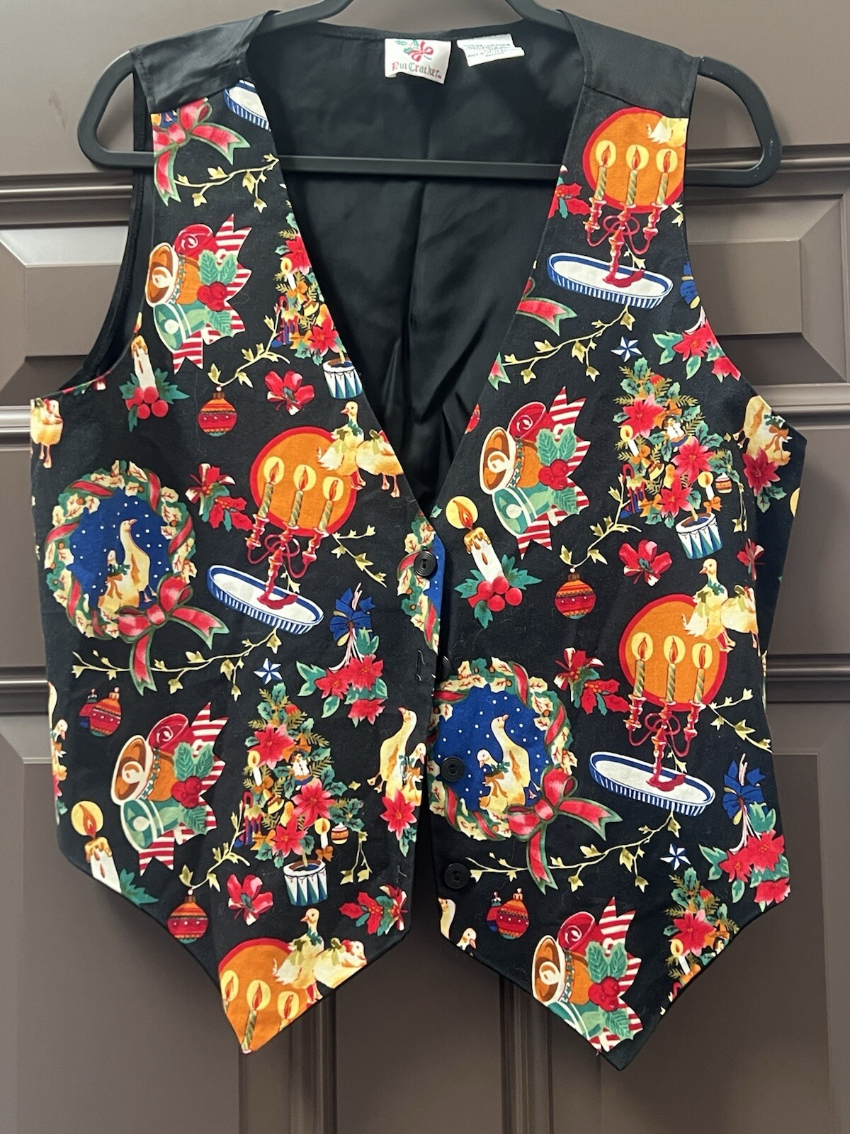 Vintage Nutcracker Women's Christmas Holiday Button Front Tie Back Vest  Large