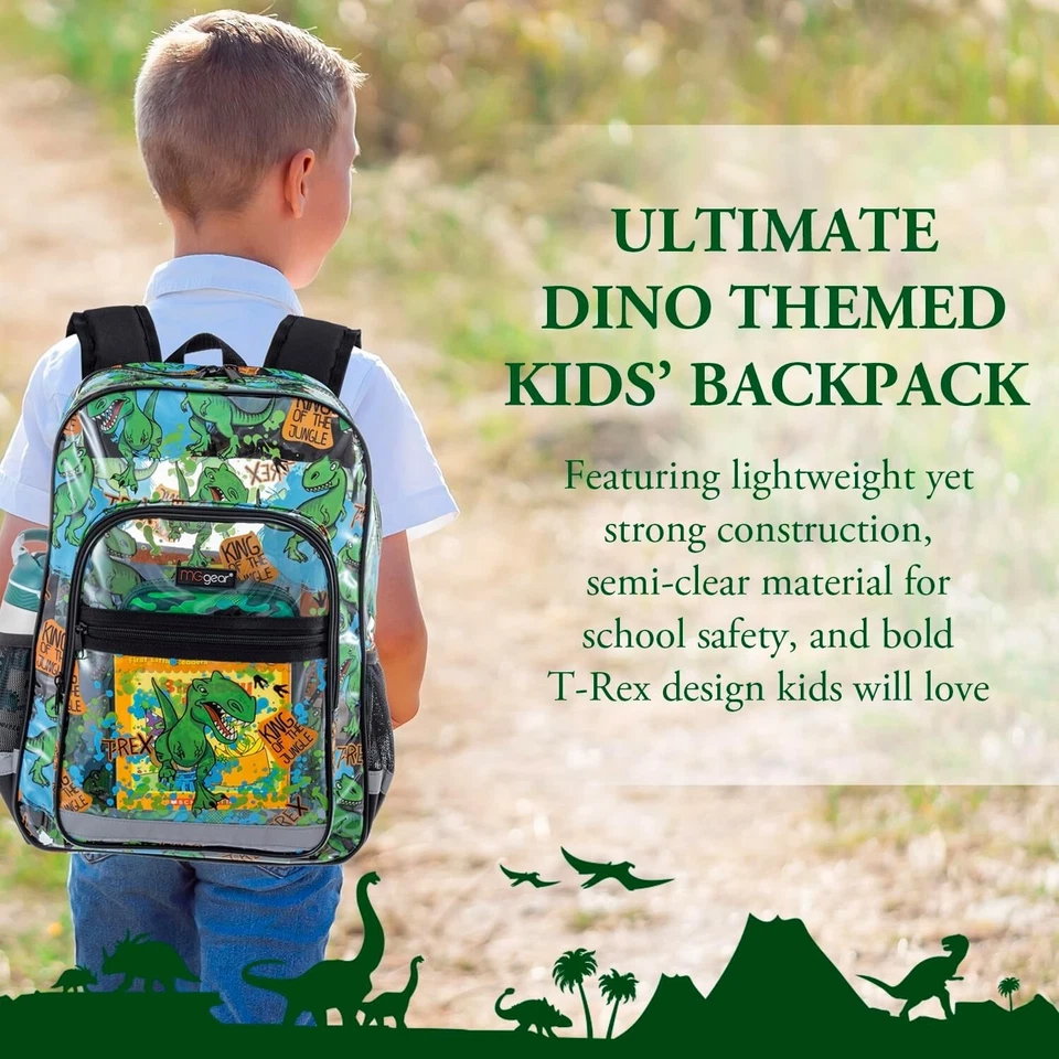 Mochila Escolar PVC Transparente con Patrón de Dinosaurio Verde, Bolso Transparente Niños Foto 3 de 4