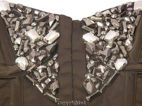 New Over Bust Satin Brown Corset Lightly Boned Jeweled Bling Rock Glam 