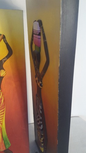 Lot drei 3D Holz afrikanische Frauen Volk Wandkunst Malerei handgefertigt - Bild 10 von 12