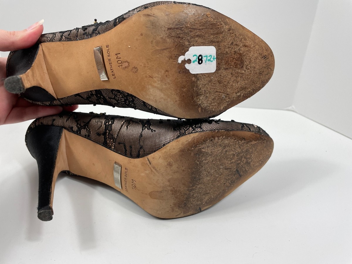 Badgley Mischka Sanoma Black Nude Bead Embellished Lace Pumps Heels - Size 10 View 6
