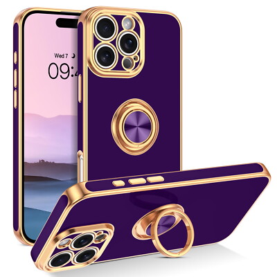 For iPhone 16 15 14 13 12 11 Pro Max Phone Case Heavy Duty Shockproof Ring Cover