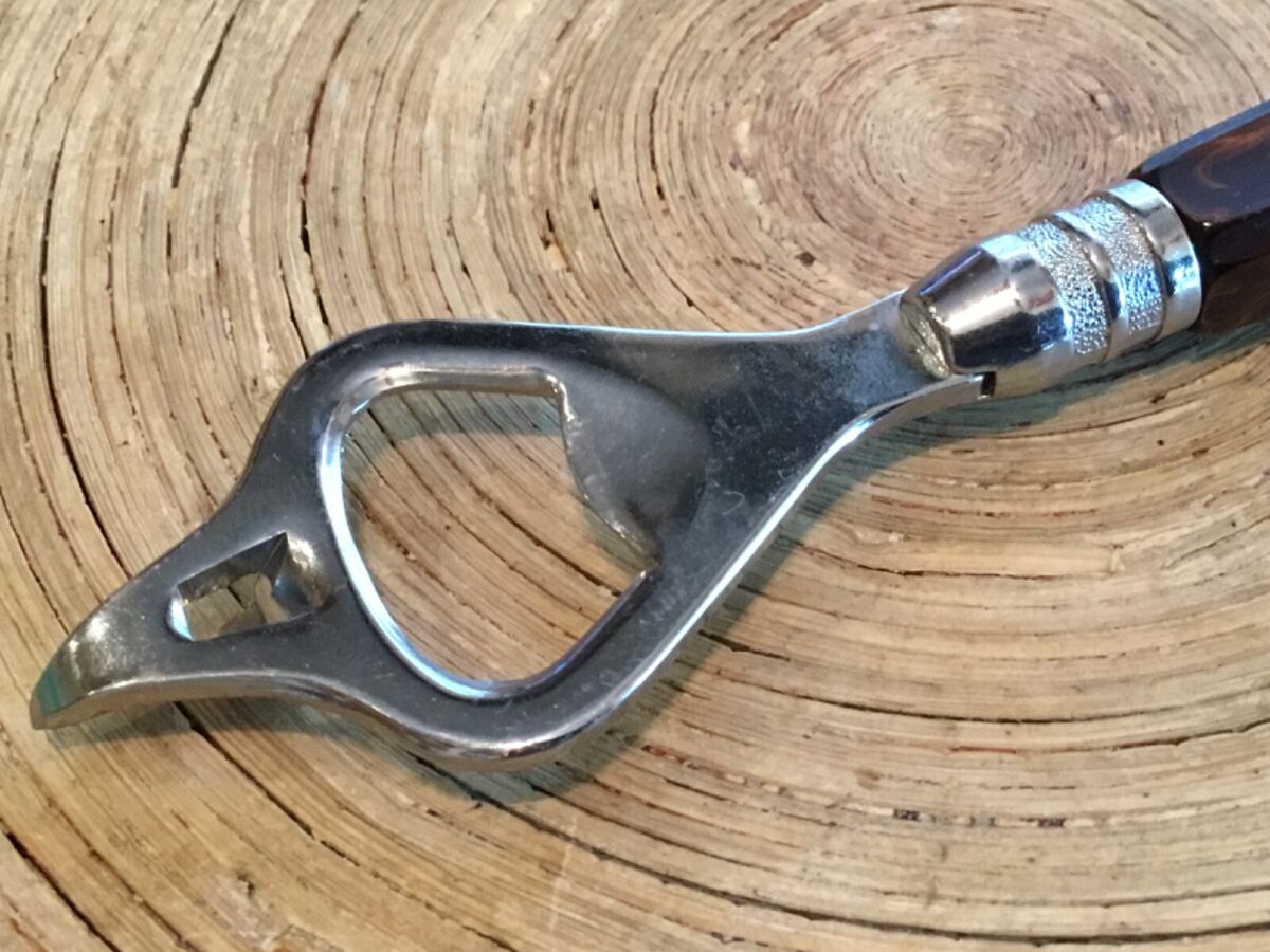 VINTAGE CANADIAN CHROME BAR TOOL CAN OPENER &/or BOTTLE OPENER CRAFTED BY  GH