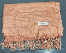 Pashmina Silk Blend Scarf Shawl 80 x 28 Light Peach Fringed Very Nice