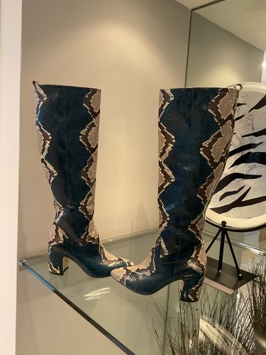 Blue Snakeskin Leather Boots 