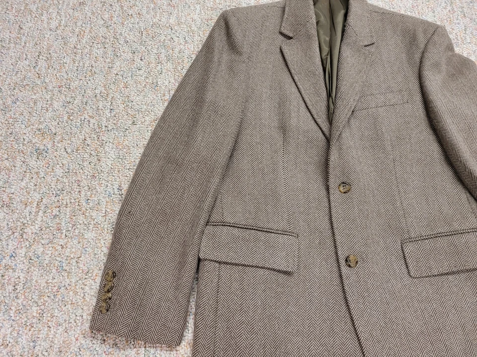 J Crew Jacket Mens Medium Brown Wool Harringbone Tweed Blazer Sports Coat Preppy - Image 4 of 4
