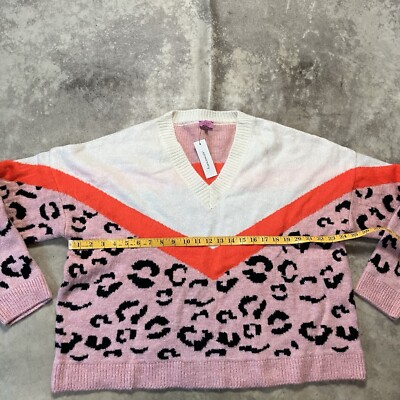 Francescas Sweater Womens XL Sybil Animal Print Color Block V Neck Pullover