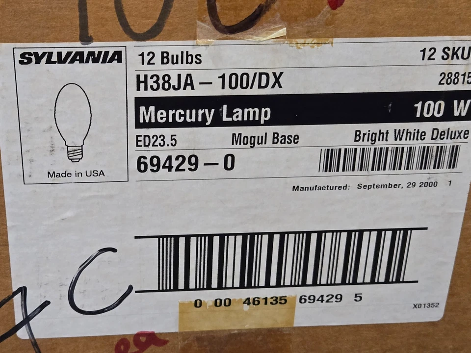 Sylvania H38JA-100/DX Mercury 100W H38 Lamp Light Bulb ED23.5 MOGUL BASE 12 Pcs - Image 2 of 2