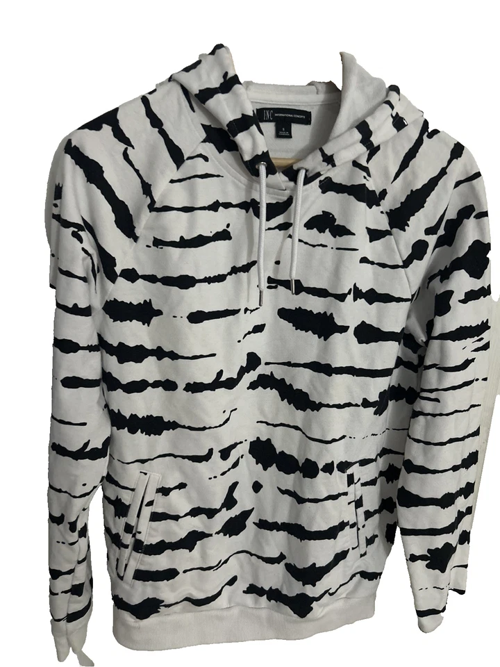 INC International Concepts Hoodie Men’s Black & White Striped Drawstring Size S - image 4 of 4