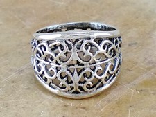 WIDE .925 STERLING SILVER FILIGREE FLORAL RING size 10 style r2505