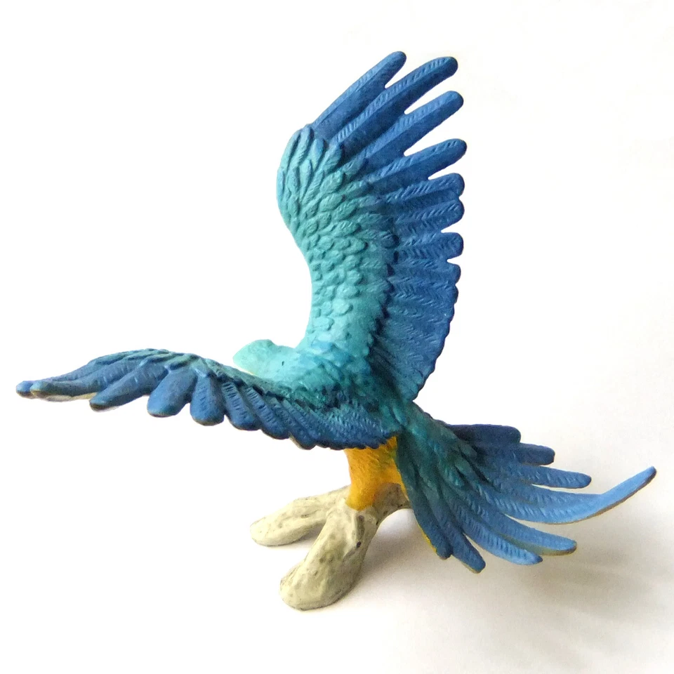 Estatuilla de terrario de jardín de hadas pájaro realista loro amarillo azul guacamayo volador Foto 2 de 4