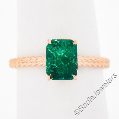 Neu 14k Gold 1,43ctw GIA achteckige Krappe grüner Smaragd Solitär Verlobungsring