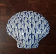 Herend Style Nantucket Home Blue & White Porcelain Clam Seashell Nautical
