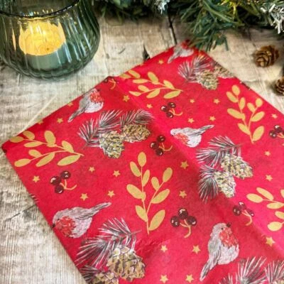 HARVEY & MASON Red Robin Christmas Wrapping Tissue Paper | Festive Gift Wrap 5 Sheets