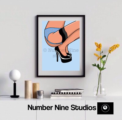 Pinup Pop Art Blau Illustration Kunstdruck A3 signiert, limitiert auf 500 Drucke
