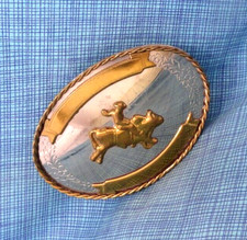 Rodeo Cowboy Bull Rider Belt Buckle Western Nickel Silver Trophy Vtg .NOX698