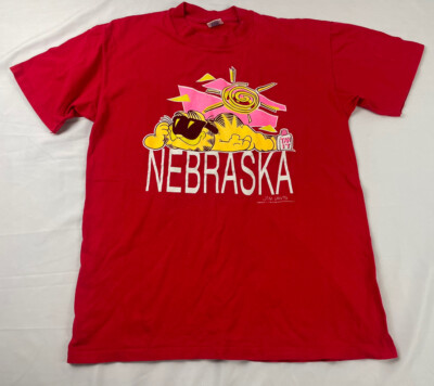 Vintage Velva Sheen Single Stitch Garfield Nebraska Red T Shirt 