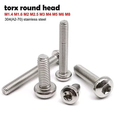5/50pc M1.4-M8 304 A2-70 Stainless Steel Six-Lobe Torx Pan Round Head Screw Bolt