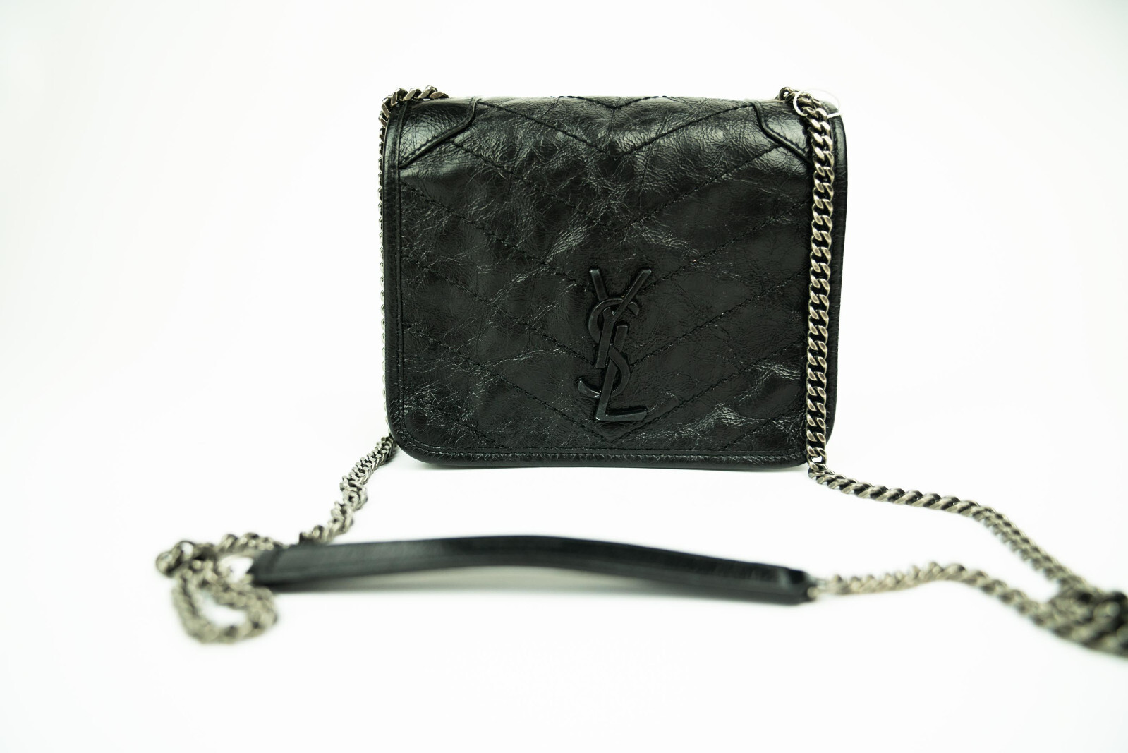 Borsa portafoglio Saint Laurent YSL pelle matelasse stropicciata monagramma catena Niki