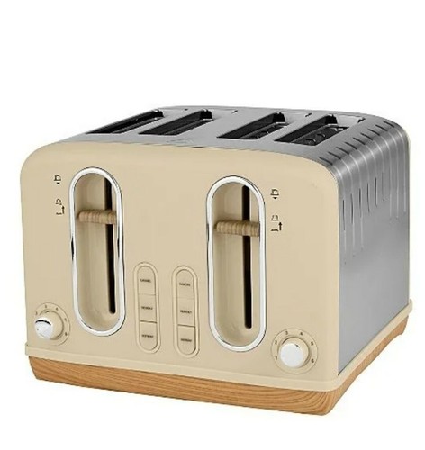 Cream Wood Scandi 4 Slices Bread Toaster thick bread Kitchen home Office Bagels❤ - Picture 2 of 5