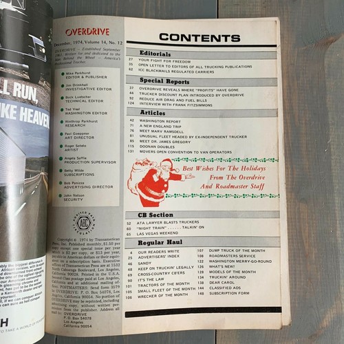 1974 dicembre Overdrive rivista camionista vintage semi camion big rig da collezione - Foto 4 di 5