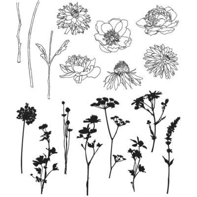 Tim Holtz Stampers Anonymous ''MINI BOUQUET'' Red Rubber Cling Stamp Set