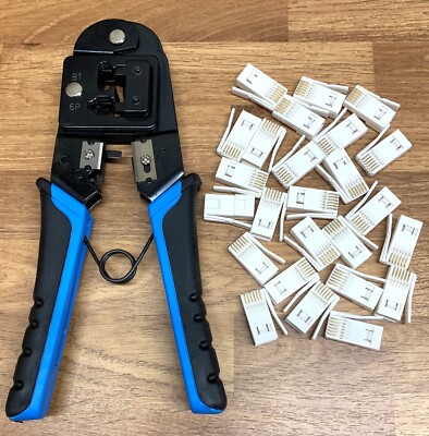 METAL UK TELEPHONE BT PLUG CRIMPING TOOL 431a 631a RJ11 RJ12 WITH 25x ...