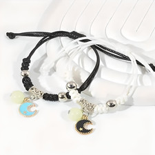 Couple's Friendship Black Blue Moon Glow In The Dark Ball Bracelets Jewelry