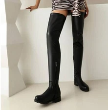 Women Flat Round Toe Thigh High Boot Skinny Over Knee High Boot Party Shoe Pump