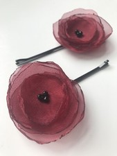 Handmade Flower Bobby Pin Set Red Elegant Women Hair Pin