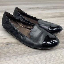 AGL Black Leather Patent Leather CapToe Ballet Flats Shoes Women Size 39 US 9