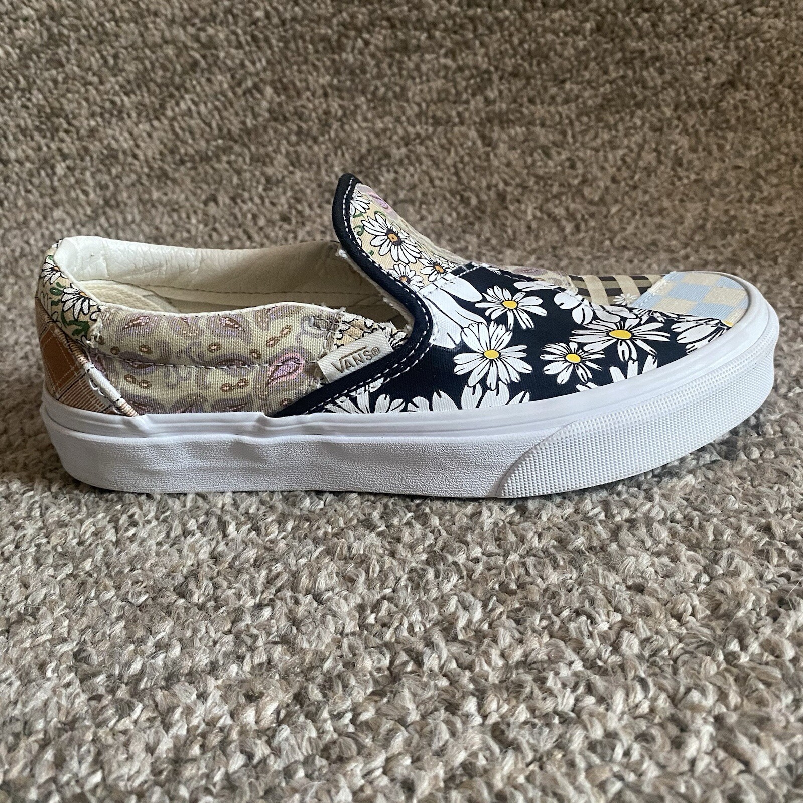 Vans Classic Slip On Shoes Womens Size 6.5 Floral Colorful Patchwork FLAW READ