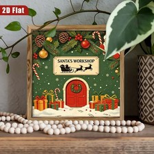 Vintage Santa's Workshop Wooden Sign Whimsical Retro Farmhouse Christmas Decor
