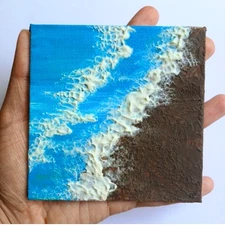 Original Sea Nature 4x4 Canvas Modeling Paste Texture 3D Art Hand Painting NEW