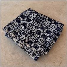 1800s Vtg 84 X 63 Indigo White Overshot Coverlet Farm Blanket Antique 19thC Vtg